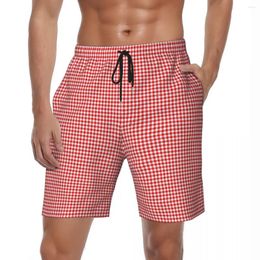 Men's Shorts Red Square Grid Gym Summer Fashion Cool Running Beach Males Breathable Stylish Graphic Oversize Trunks