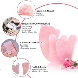 100% Natural Rose Quartz Jade Roller Gua Sha Massager Set Jade Stone Gouache Scraper Facial Massage Lifting SPA Anti Ageing Tools