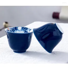 Cups Saucers Lotus Small Tea Bowl Blue Hand Painted Cup Ceramic Jingdezhen Teacup Household