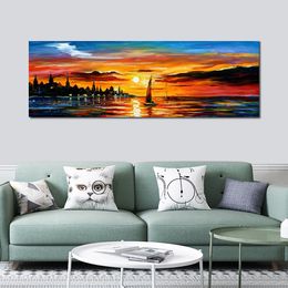 Contemporary Abstract Seascape Canvas Art Amber Evening Handmade Textured Painting Landscape Artwork Sitting Room Decor Large