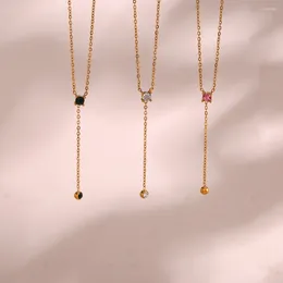 Chains 2024 Small Round Zircon Stone Tassel Necklace For Ladies Green Pink Clear Chain Collars Female Party Jewellery