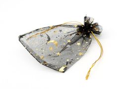 100 PCS black MOON STAR Organza Favour Drawstring Bags 4SIZES Wedding Jewellery Packaging Pouches Nice Gift Bags FACTORY9974460