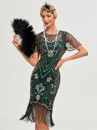 Casual Dresses 1920s Vintage Sequin Dress Tassel Party Banquet Dance Beaded Elegantes Evening Vestido Streetwear Slim Y2k
