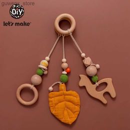 Mobiles# LetS Make 3pcs/set Hanging Baby Teether Play Gym Toys Crochet Wooden Ring Teething Beech Moon Toys For Kids Y240412