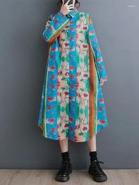 Casual Dresses XITAO Contrast Color Print Shirt Dress Asymmetrical Geometric Patterns Fashion Women Loose Long Sleeve HQQ2063