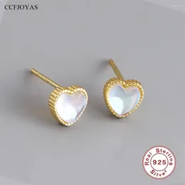 Stud Earrings CCFJOYAS Romantic Heart-shaped Moonstone 925 Sterling Silver For Girl Japanese And Korean Love Sweet Small Studs