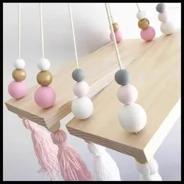 Decorative Plates Ins Style Solid Wood Macarons Tassel Beads Storage Board Hanging Children's Room Soft Wall Decoration Creative Home