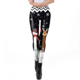 Nadanbao Snowflakes Print Leggings Women Black Sexy Merry Christmas Holiday Party Pants Female Mid Waist Elastic Tights Trousers