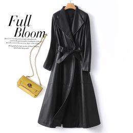 Real Leather Women Long Trench Coats 2023 Fall Winter New High Quality Elegant Ladies Buttons Belt Sheepskin Coats Clothes