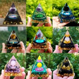 Decorative Figurines Pyramide Reiki Natural Pyramid Amethyst Peridot Healing Crystal Energy Generator Balancing Lucky Gather Wealth Stone