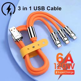 120W 6A 3 In 1 USB Fast Charging Cable for iPhone 15 14 13 Samsung Pixel OPPO Huawei Xiaomi Quick Charger Type C Micro USB Cable