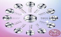 925 Silver Charm bead fit ra Charms Bracelet 12 Constellation Zodiac Round charmes ciondoli DIY Fine Beads Jewelry3972356