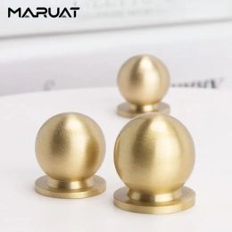 MARUAT Brass Antique Cabinet Handles Knobs and Handles for Drawers Round Solid Wardrobe Dresser Table Closet Knobs Golden Nordic