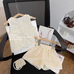 Clothing Sets Summer Girls Sleeveless Lace Embroidered Shirt Tops Shorts Korean Toddler Girl Children Casual Outfits Set 2-7Yrs