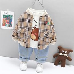 Spring Children Casual Clothes Baby Boys Girls Plaid Coat Jacket T Shirt Pants 3Pcs sets Kids Infant Tracksuit 1 2 3 4 YEARS264J2590540