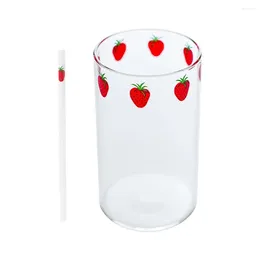 Wine Glasses Cup Strawberry Cups Milk Cute Water Mug Tumbler Clear Bottle Drinking Straw Coffee Mugs Party Aesthetic Tea Juice