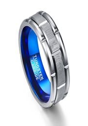 Fashion Men039s 8mm Groove Lines Blue Tungsten Carbide Ring Stainless Steel Men Wedding Bands Ring Size 6139153002