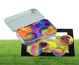 2Pcs 5ml Silicone container box case wax Storage Jars Non stick Tin with dab tool Carving Travel metal kit set Wax Mat1490610