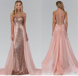 Crystal Beaded Rose gold Sequin Long Bridesmaid Dresses Sequin Chiffon Wedding guest Dresses Maid Of honor Gowns Custom Made6335857