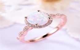 Cluster Rings Dainty Round Fire Opal For Women Rose Gold CZ Engagement In Copper Promise Ring With Gift Box2046965