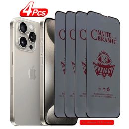 4PCS For iPhone 15 Anti-Spy Matte Ceramic Film for iPhone 14 13 12 11 Pro Max Mini 8 7 6 Plus XR X XS Max Screen Protector Film