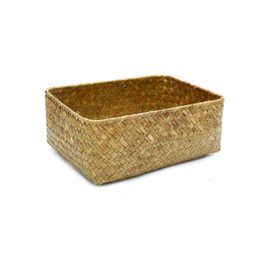 Handmade Straw Dried Flower Fruit Pot Basket Rattan Box Candy Earphone Organiser Useful