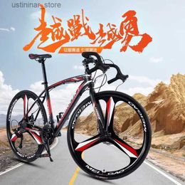 Bikes Ride-Ons Adult Man Curved Road Bicycle 700C Variable Speed Shock Absorption Student Bicycle Double Disc Brake Racing Bike 24/27/30 Spe L47