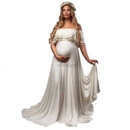 Maternity Dresses Womens Off Shoulder Maternity Dress Short Ruffle Sleeves Party Dresses Side Split Front Beach Maxi Maternity Photography Gown 24412