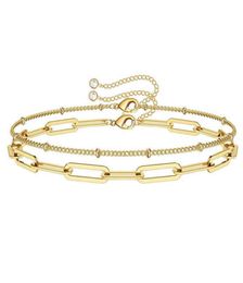 Sc Dainty 14k Gold Bracelet Jewellery Personalised Layered Paperclip Chain Stainless Steel Crystal Charm s Women8187099