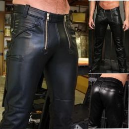 Pants New Men Latex Stretchy Leather Pants Slim Clothing PU Leather Skinny Pants Wet Look Tights Pants