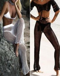 Knitted HollowOut Beach Fishing Net Pants Women Hand Crochet Beach Long Sunscreen Trousers sexy bikini Swimsuit2087939