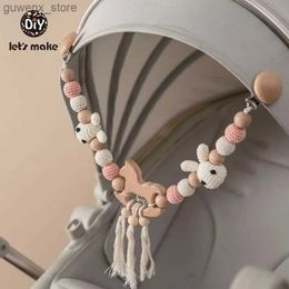 Mobiles# Wood Teether Baby Bed Hanging Rattles Toy Make Noise Bird Elephant Shape Crochet Beads Bracelet Pram Clip Baby Rattle Y240412