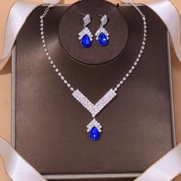 Necklace Earrings Set Geometric Chain Bling Crystal And For Women Luxury Rhinestone Choker Bridal Jewellery Wedding Gift