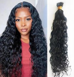 Water Curly Nano Ring Human Hair Extensions For Black Women 100 Strands 100 Remy Hairs Natural Color8481279