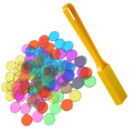 Transparent Disc Teaching Aids Magnetic Wand Round Chips Kit Counting Sorting Toy Childrens Toys