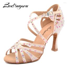 Dance Shoes Ladingwu Factory Direct Sales Latin Women Shining Rhinestone Salsa Dancing Woman Sandals Ultra Low Price