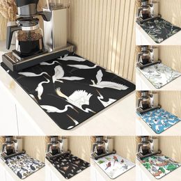 Table Mats Animal Style Dish Drying Pad Tableware Birds Pattern Drainer For Kitchen Sink Car Absorbent Mat