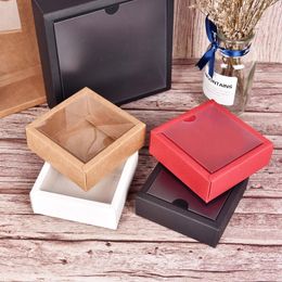 Gift Wrap 10pcs Square Kraft Paper Flip Box Transparent Frosted PVC Cover Carton Candy Desserts Cosmetic Soap Storage Packaging Boxes