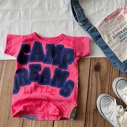 Kids letter badge printed T-shirts boys deisgner clothes girls loose short sleeve tees summer children cotton casual tops Z7663