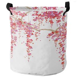 Laundry Bags Red Flowers Leaves Branch Plant Dirty Basket Foldable Waterproof Home Organiser Clothing Kids Toy Storage