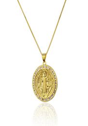 Pendant Necklaces Religious Geometric Round Saint Benedict For Women Simple Zircon Gold Silver Color Chain Necklace Jewelry8724990