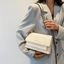 Bag Fashion Ladies Shoulder Stone Grain Square Chain Handbag Business Travel Girl Everyday Leather Messenger Wallet White