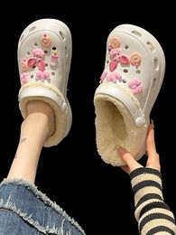 Flat Shoes Female Cover Toe Slippers Casual Winter Footwear Slides Platform Women Heels Luxury Massage High Short Plush PU with
