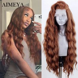 AIMEYA Synthetic Lace Front Wigs for Women Natural Hairline Synthetic Hair Lace Wig Long Brown Wig Pre Plucked Cosplay Wigs Used 240402