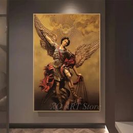 The Holy Archangel Michael Posters, Vintage Devil Canvas Painting, Wall Art, Classic Religious Angel Pictures, Room, Home Decor