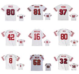 Stitched football Jerseys Jerry Rice Terrell Owens Joe Montana Deion Sanders Steve Young Patrick Willis Watters Taylor Ronnie Lott mesh Legacy Retired jersey white