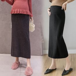 Korean Style Autumn Pregnant Women's Knitted Skirt High Waist Long Belly Skirt for Maternity Back Split Adjustable Waist Skirts