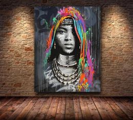 African Black Woman Graffiti Art Posters And Prints Abstract African Girl Canvas Paintings On The Wall Art Pictures Wall Decor8341363