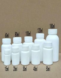 50PCS 15ml20ml30ml60ml100ml Plastic PE White Empty Seal Bottles Solid Powder Medicine Pill Vials Reagent Packing Containers9594588