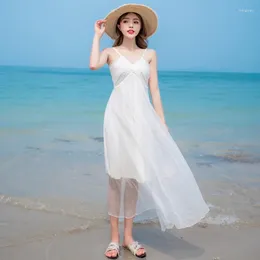 Casual Dresses Women's Real Mulberry Silk Dress Holiday Beach Summer White Women Clothing V-neck Sexy For Camisole Zm